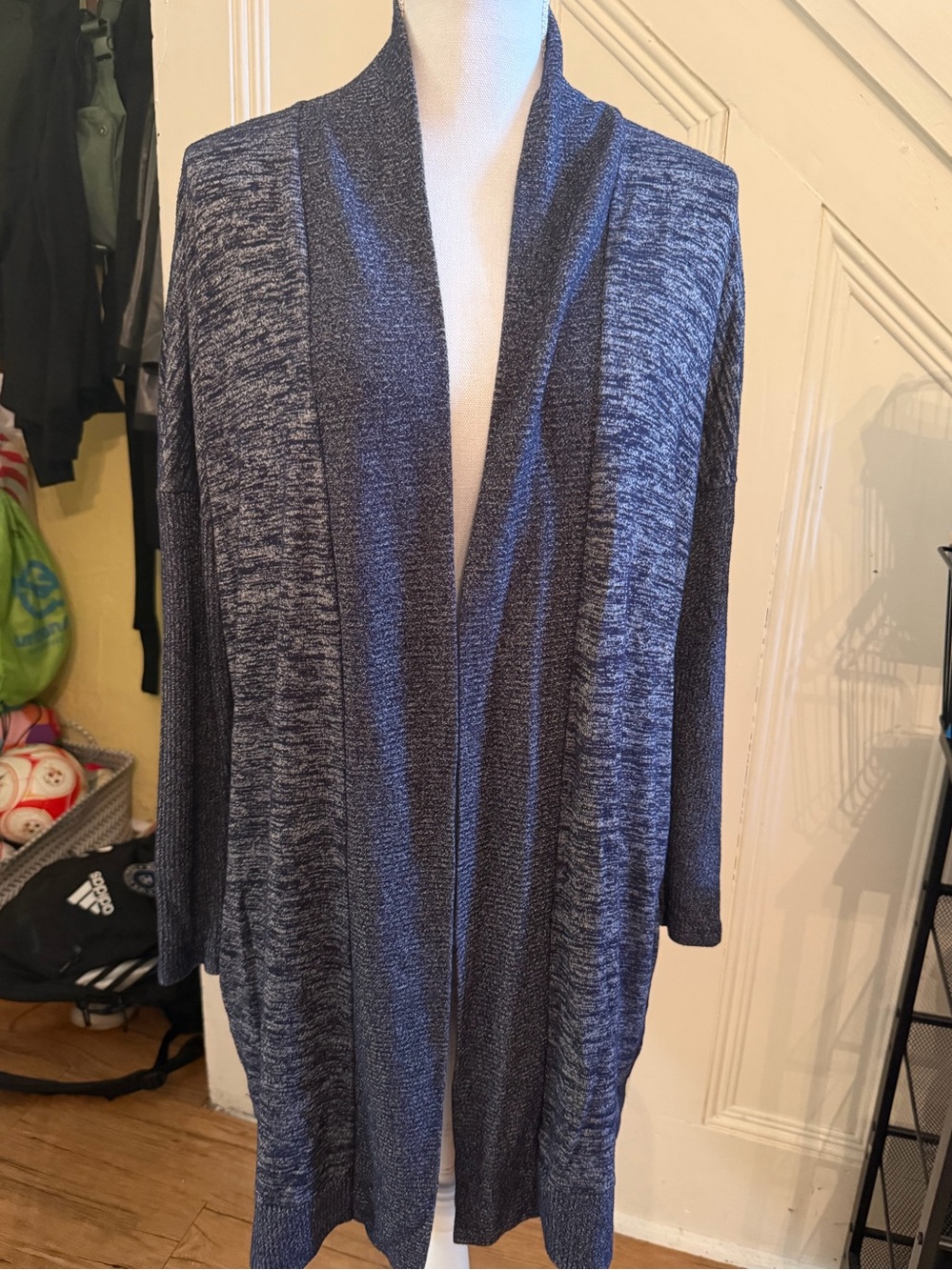 GAP Heathered Navy Open-Front Long Cardigan